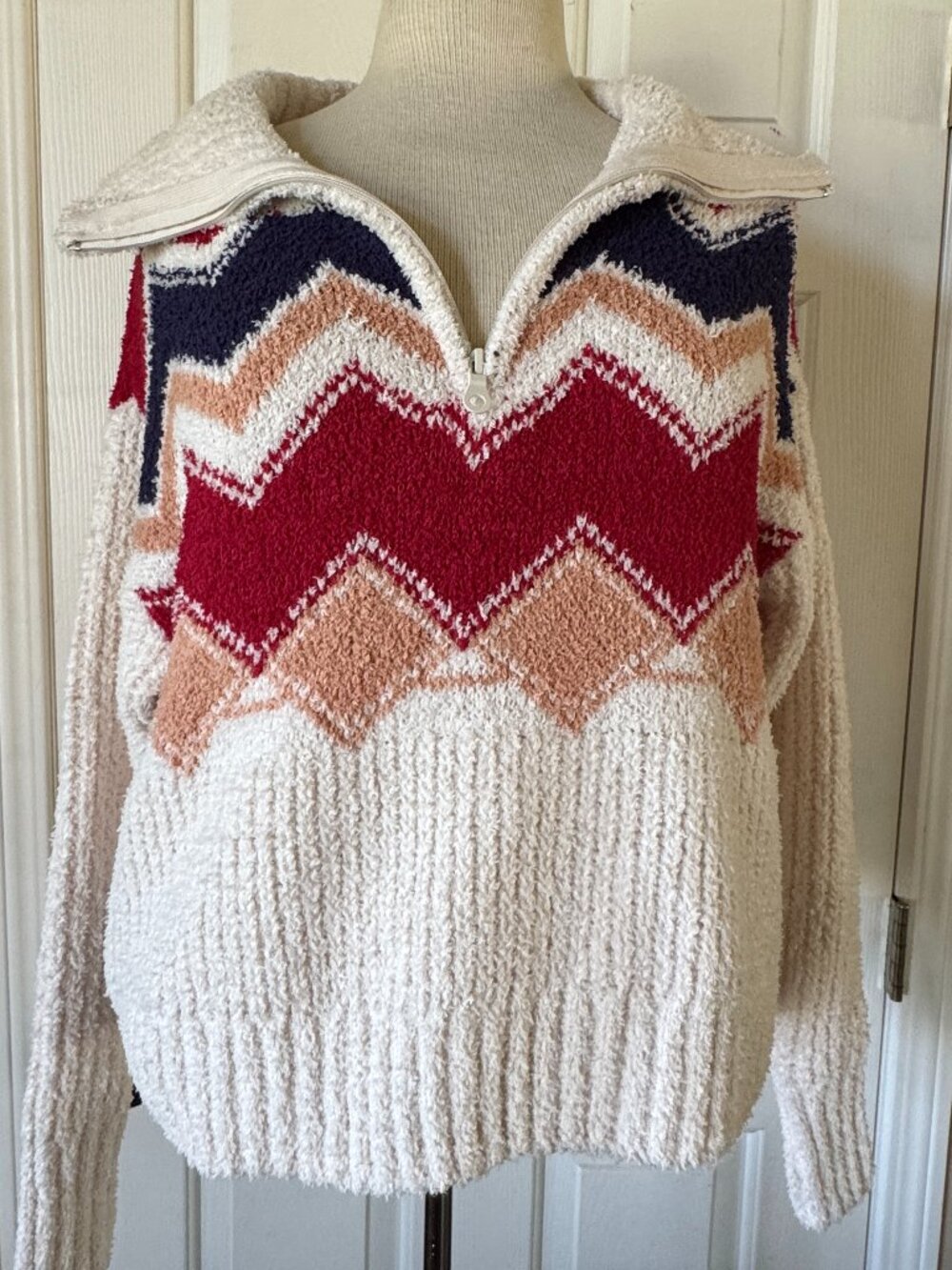 NWT Altar'd State Corinth Chevron 1/4 Zip Pullover Chenille Sweater XS